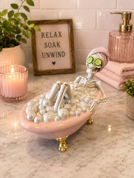 Zapvintage Other - New Pastel Pink Skeleton In A Tub Takeing A Bubble Bath Halloween Holiday Decor